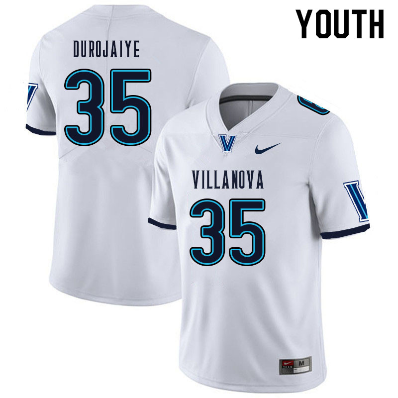 Youth #35 TD Ayo-Durojaiye Villanova Wildcats College Football Jerseys Sale-White - Click Image to Close
